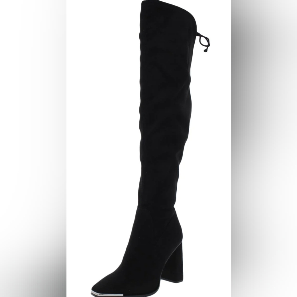 NIB BCBGeneration black microsuede Abanna over the knee square toe silver tone